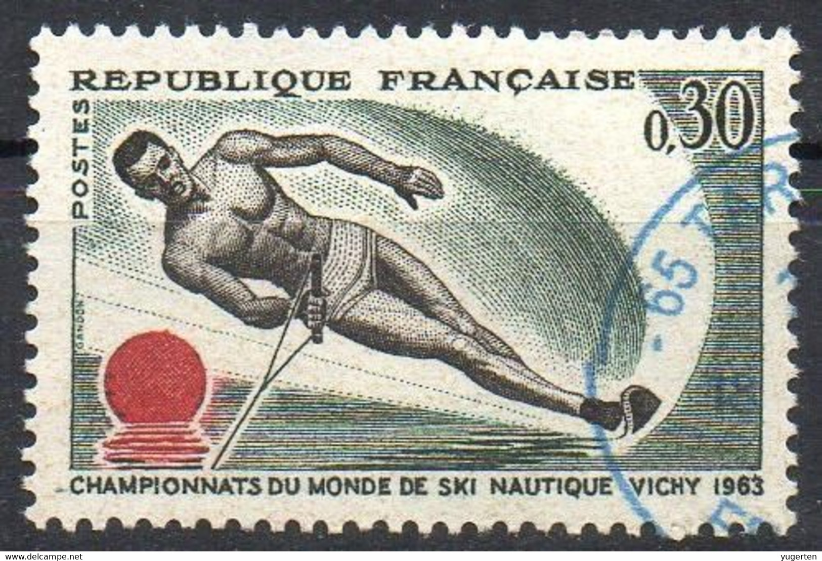 FRANCE 1963 - 1v - USED -  Water Skiing - World Championship YT 1395 Ski Nautique Esquí Acuático Waterskiën Sci D'acqua - Sci Nautico