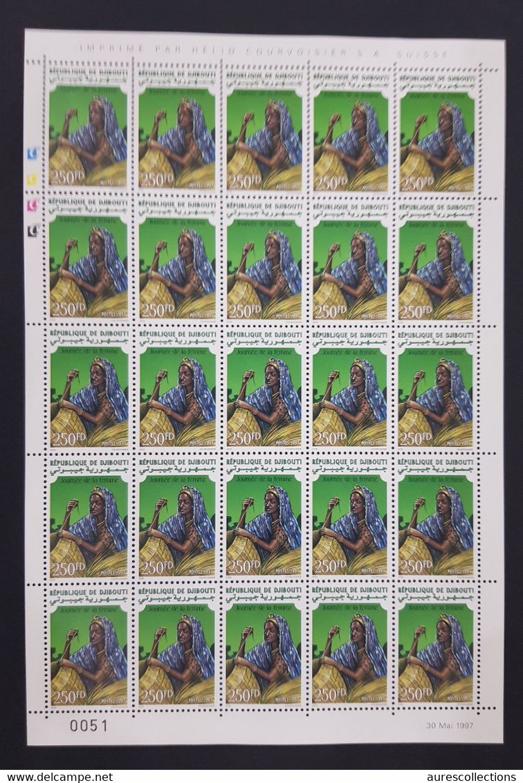 DJIBOUTI FULL SHEET - JOURNNEE DE LA FEMME WOMAN WOMEN DAY 1997 YT 719T Michel Mi 637 MNH ** RARE - Día De La Madre