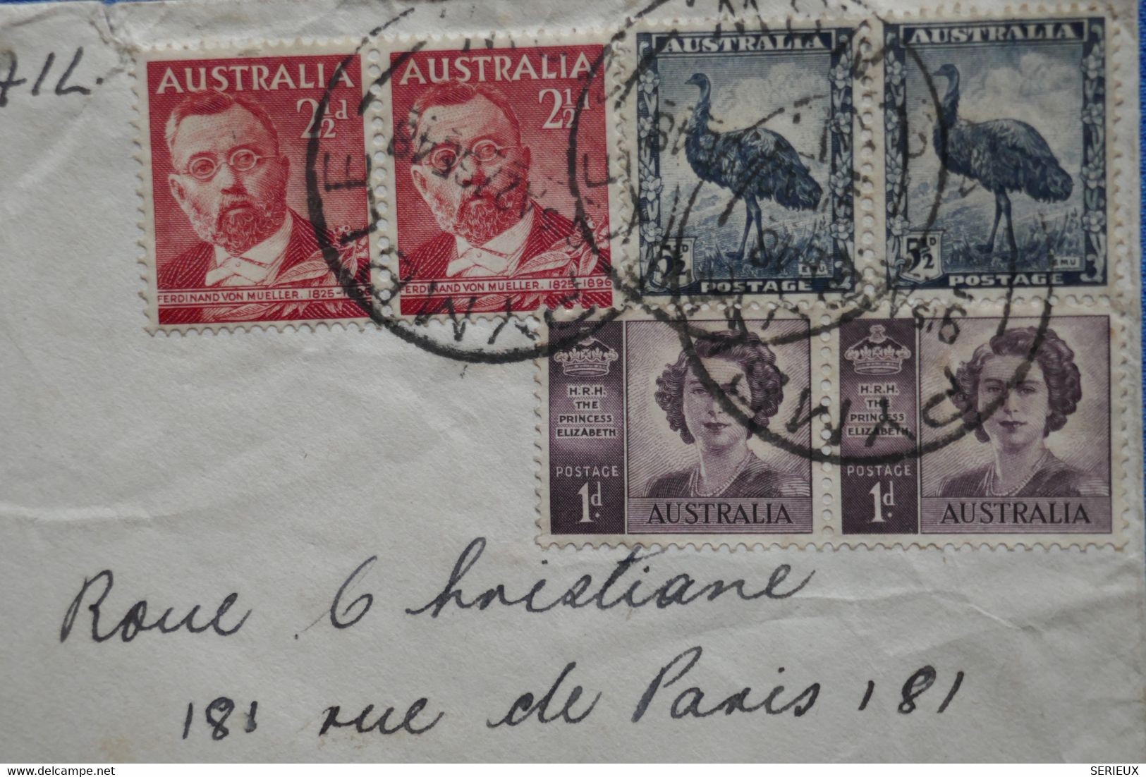 V12 AUSTRALIA BELLE LETTRE  RARE  1948 PAR AVION  POUR PANTIN P PARIS FRANCE.+3  PAIRES DE T.P+ AFFRANCH. INTERESSAN - Lettres & Documents