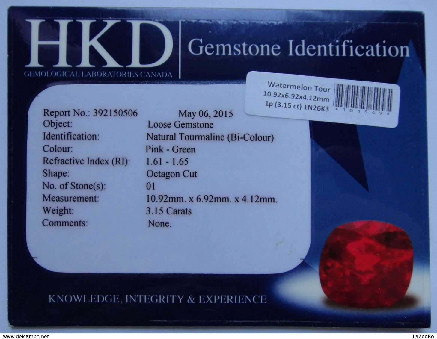 LaZooRo: Tourmaline 3.15ct - Certificate - Tourmaline