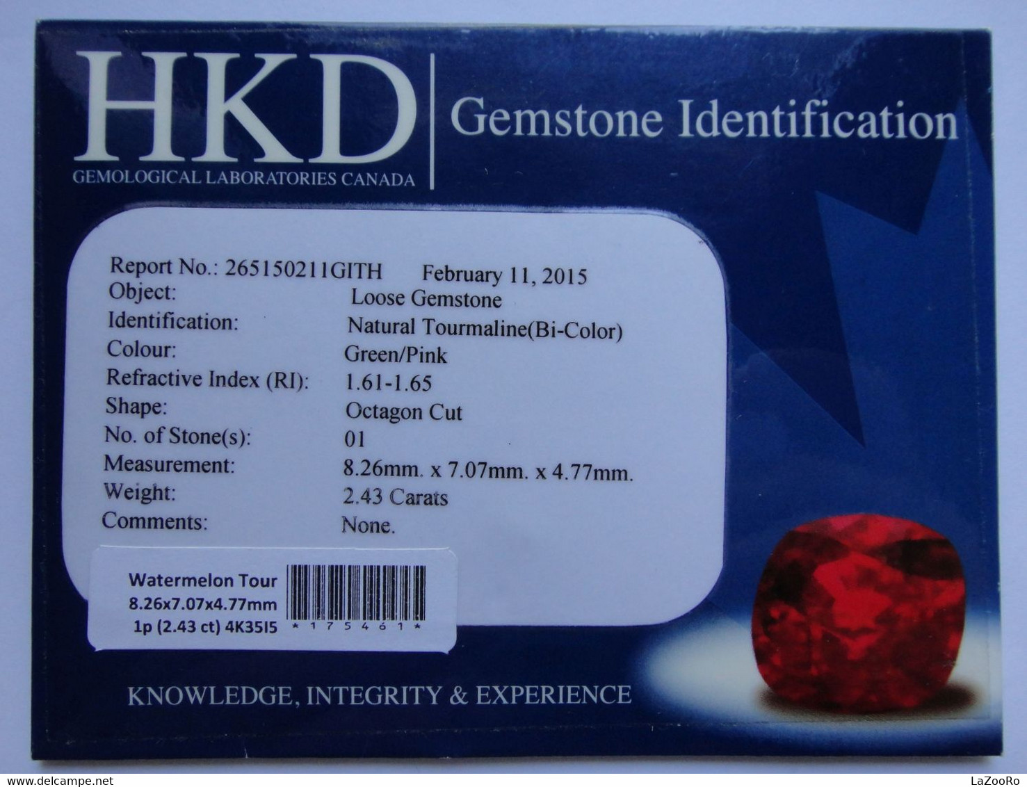 LaZooRo: Tourmaline 2.43ct - Certificate - Turmalingruppe