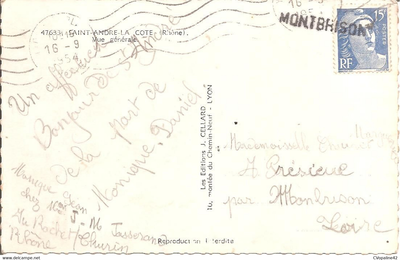 SAINT-ANDRE-LA-COTE (69) Vue Générale En 1954  CPSM  PF - Saint-André-la-Côte