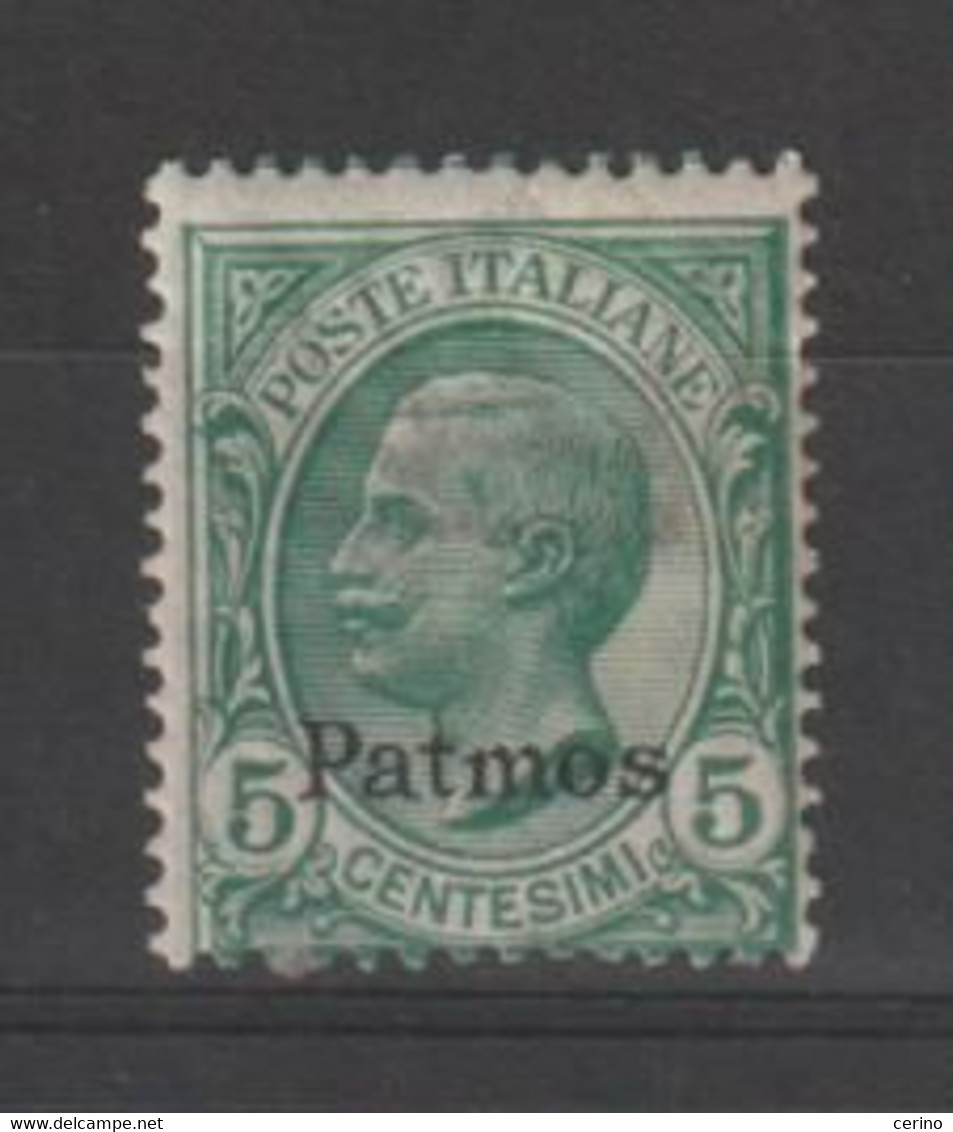 EGEO - PATMO:  1912  SOPRASTAMPATO  -  5 C. VERDE  N. -  SASS. 2 - Aegean (Patmo)