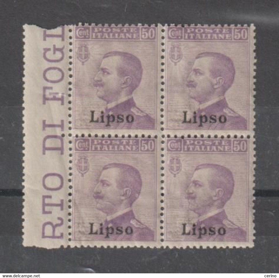 EGEO - LIPSO:  1912  SOPRASTAMPATO  -  50 C. VIOLETTO  BL. 4  N. -  SASS. 7 - Egeo (Lipso)