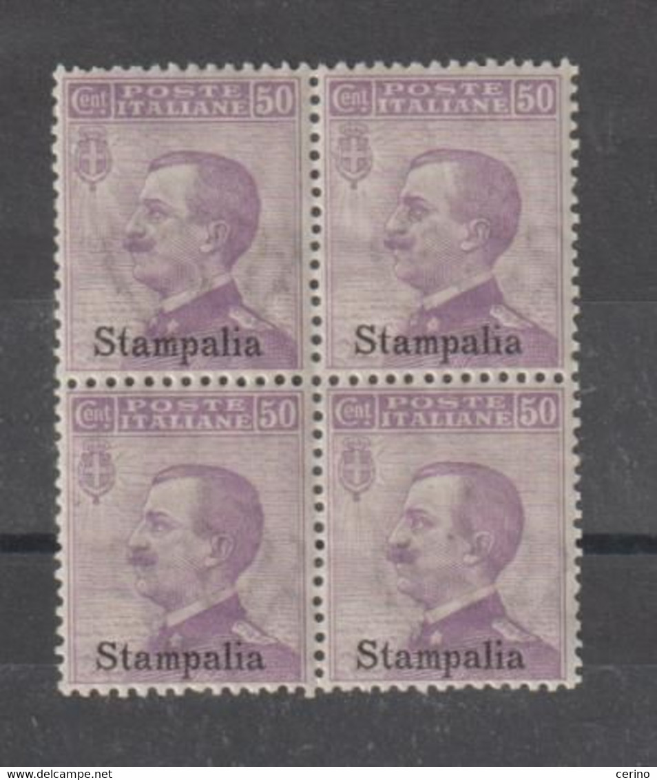 EGEO - STAMPALIA:  1912  SOPRASTAMPATO  -  50 C. VIOLETTO  BL. 4  N. -  SASS. 7 - Aegean (Stampalia)