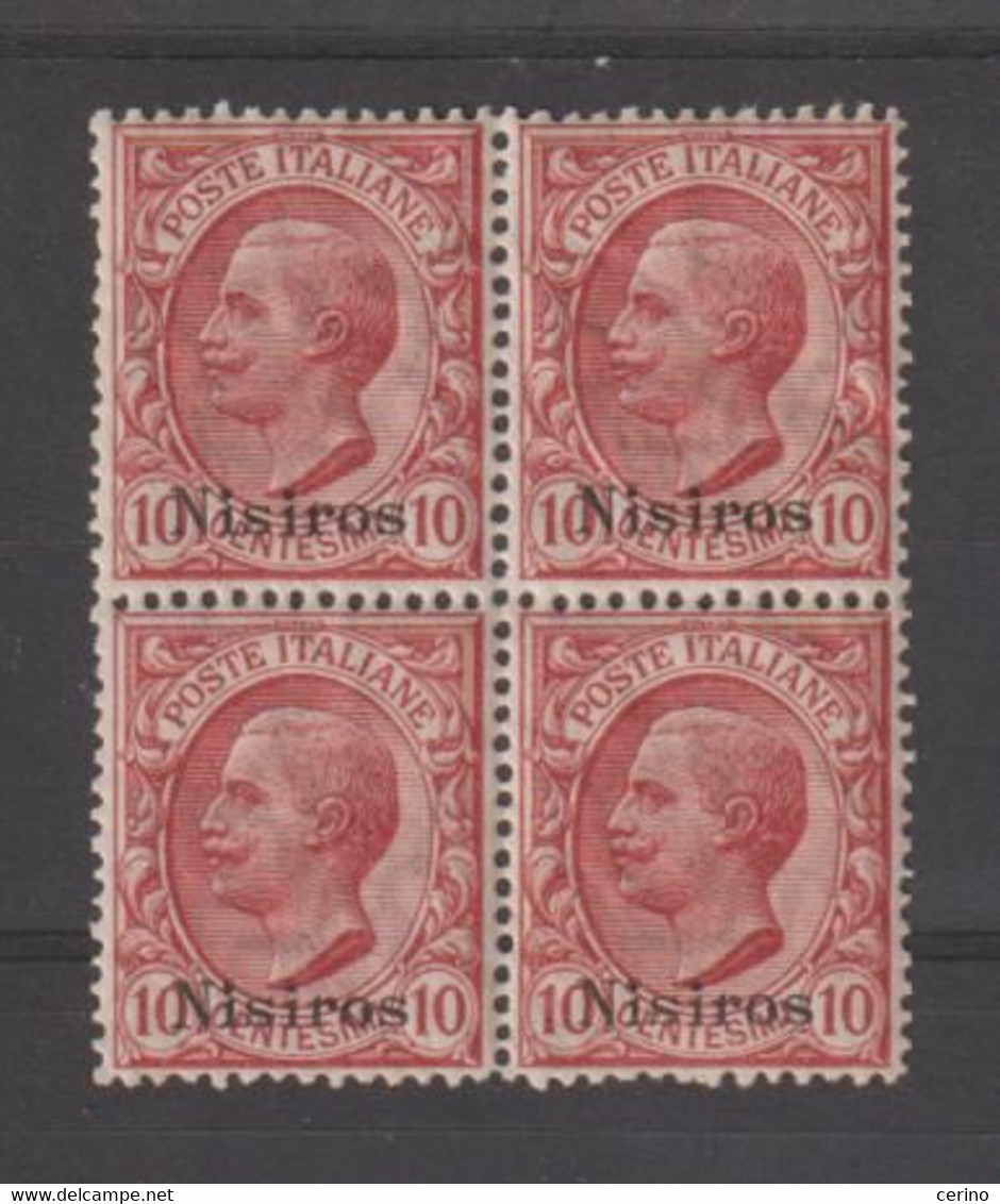 EGEO - NISIRO:  1912  SOPRASTAMPATO  -  10 C. ROSA  BL. 4  N. -  SASS. 3 - Ägäis (Nisiro)