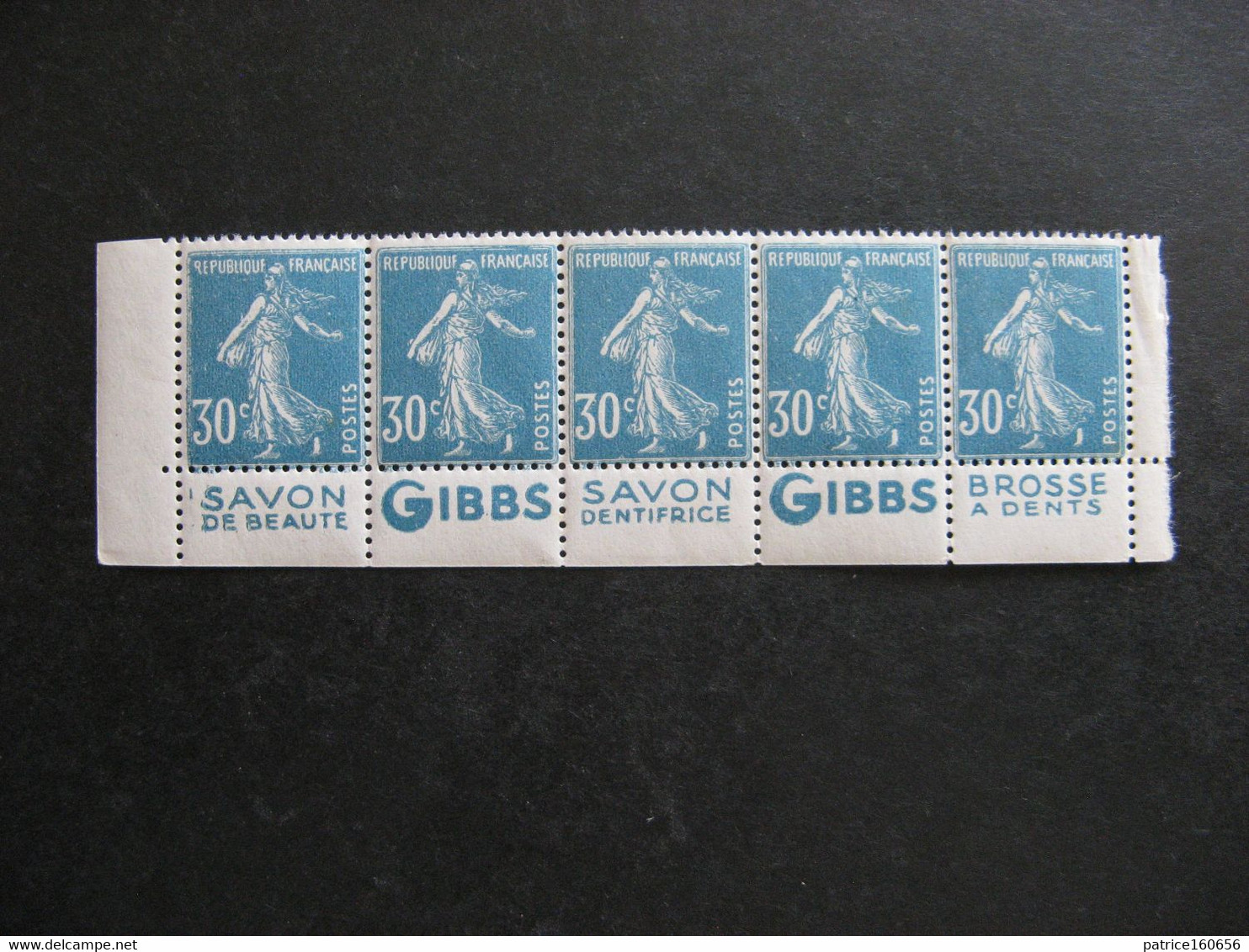 Bande De 5 Avec Texte Complet Du N° 192b, Neuve XX . Avec PUB Inférieure " GIBBS ". - Unused Stamps