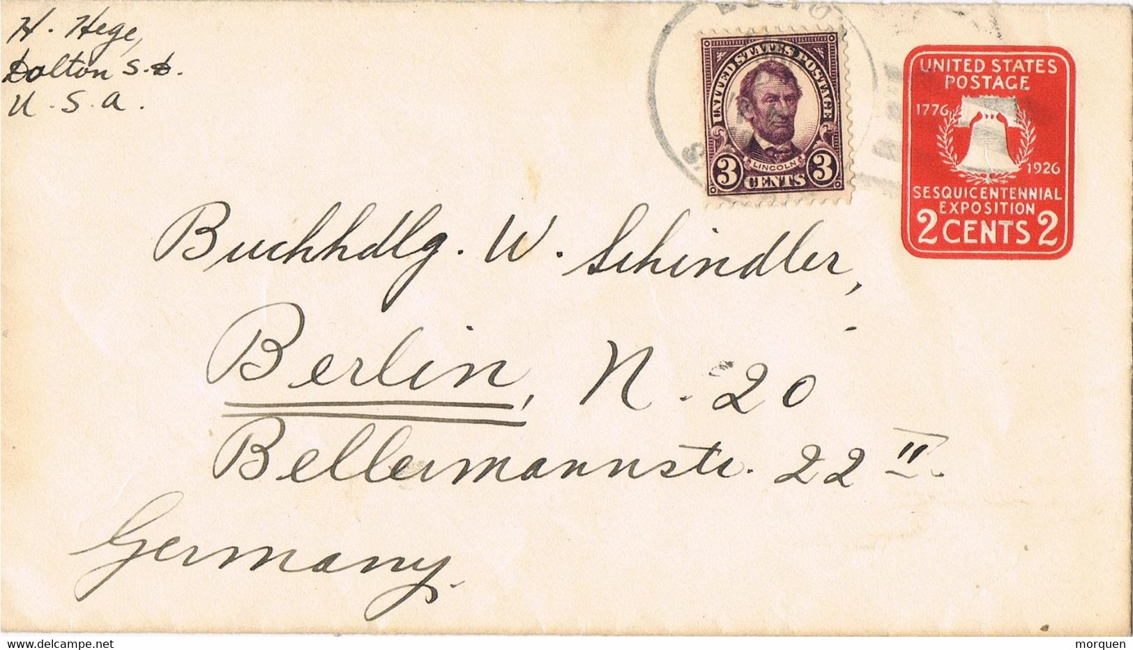 40929. Carta Entero Postal DOLTON (South Dakota) 1926. Sesquincentennial Exposition - 1921-40