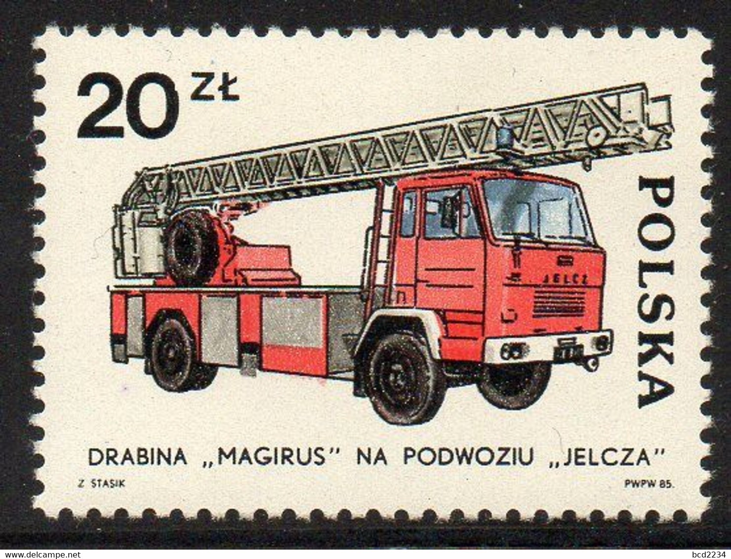 POLAND 1985 DEVELOPMENT OF FIRE FIGHTING SERVICE ENGINES TRUCKS VEHICLES 'O' ERROR 2817 B3 Steam Motors Firemen - Variétés & Curiosités