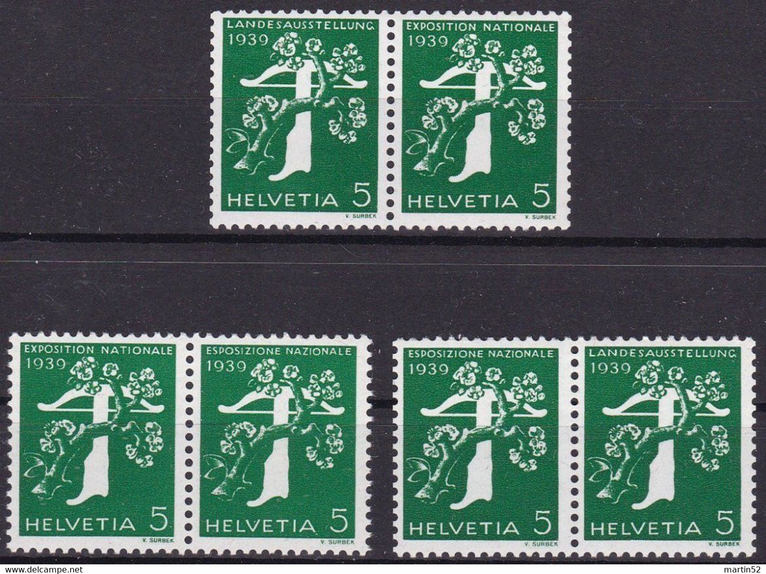 Schweiz Suisse 1939: Zusammendruck Se-tenant Zu Z25d+Z25e+Z25f Mi W7+W9+W10 ** Postfrisch MNH  (Zumstein CHF 24.00) - Se-Tenant