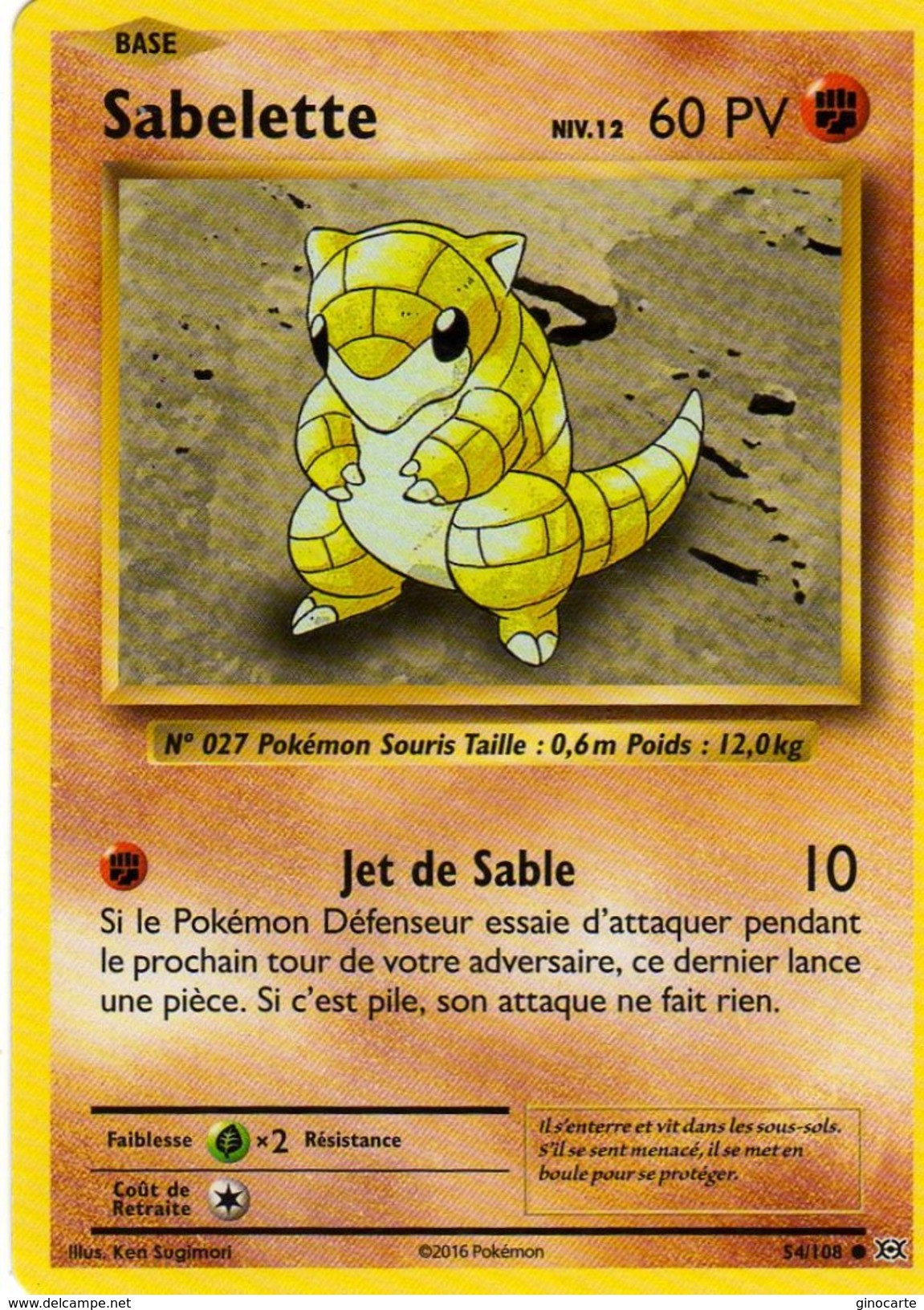 carte pokemon 54/108 sabelette 60pv 2016