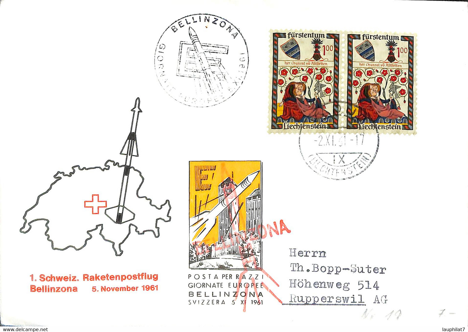 [907842]B/TB//-Liechtenstein 1961 - BELLiNZONA, Fusée - Brieven En Documenten