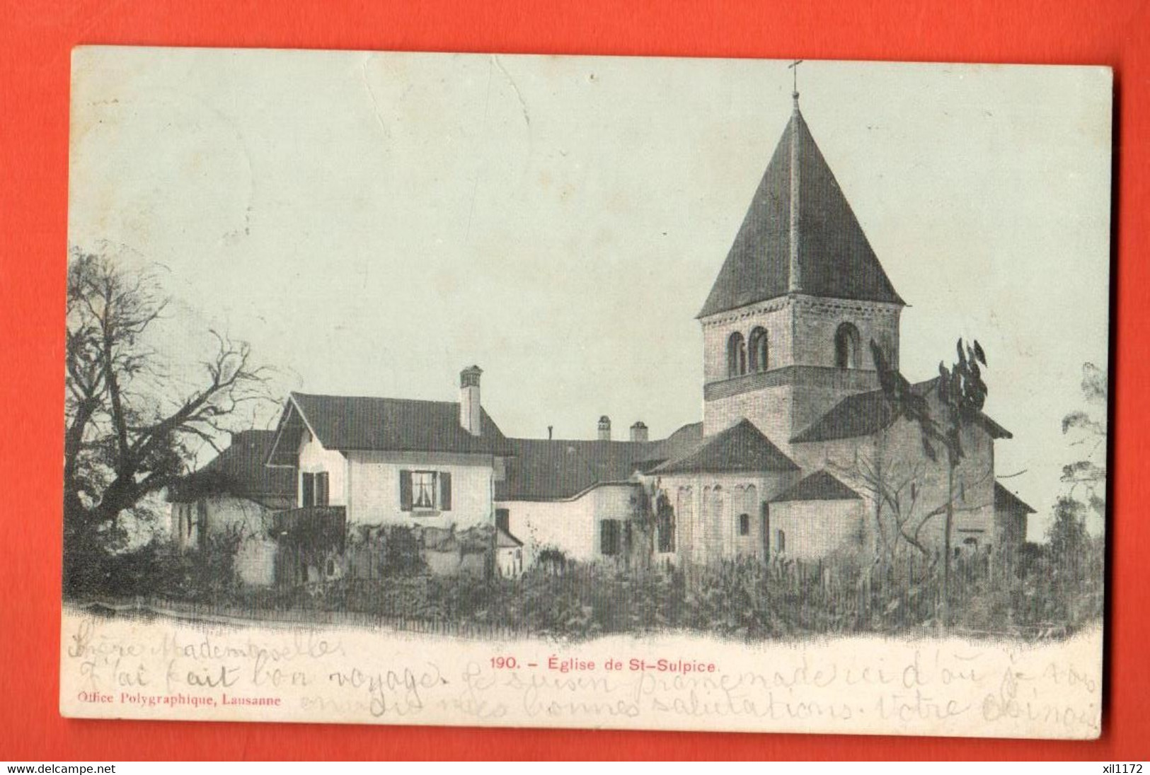 ZOZ-26 Eglise De Saint-Sulpice, District De Morges.  Dos Simple. Circulé 1904 - Morges