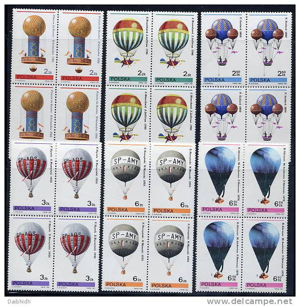 POLAND 1981 Gordon Bennett Balloon Championships Set In Blocks Of 4 MNH / **.  Michel 2729-34 - Unused Stamps