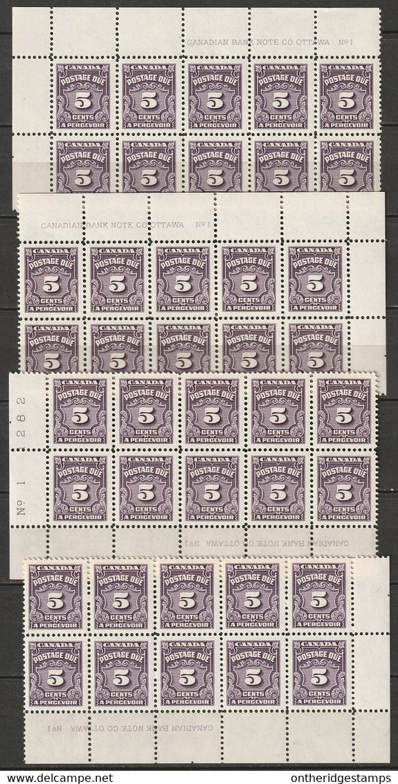 Canada 1948 Sc J18  Postage Due Plate 1 Blocks Of 10 Set MNH** - Port Dû (Taxe)