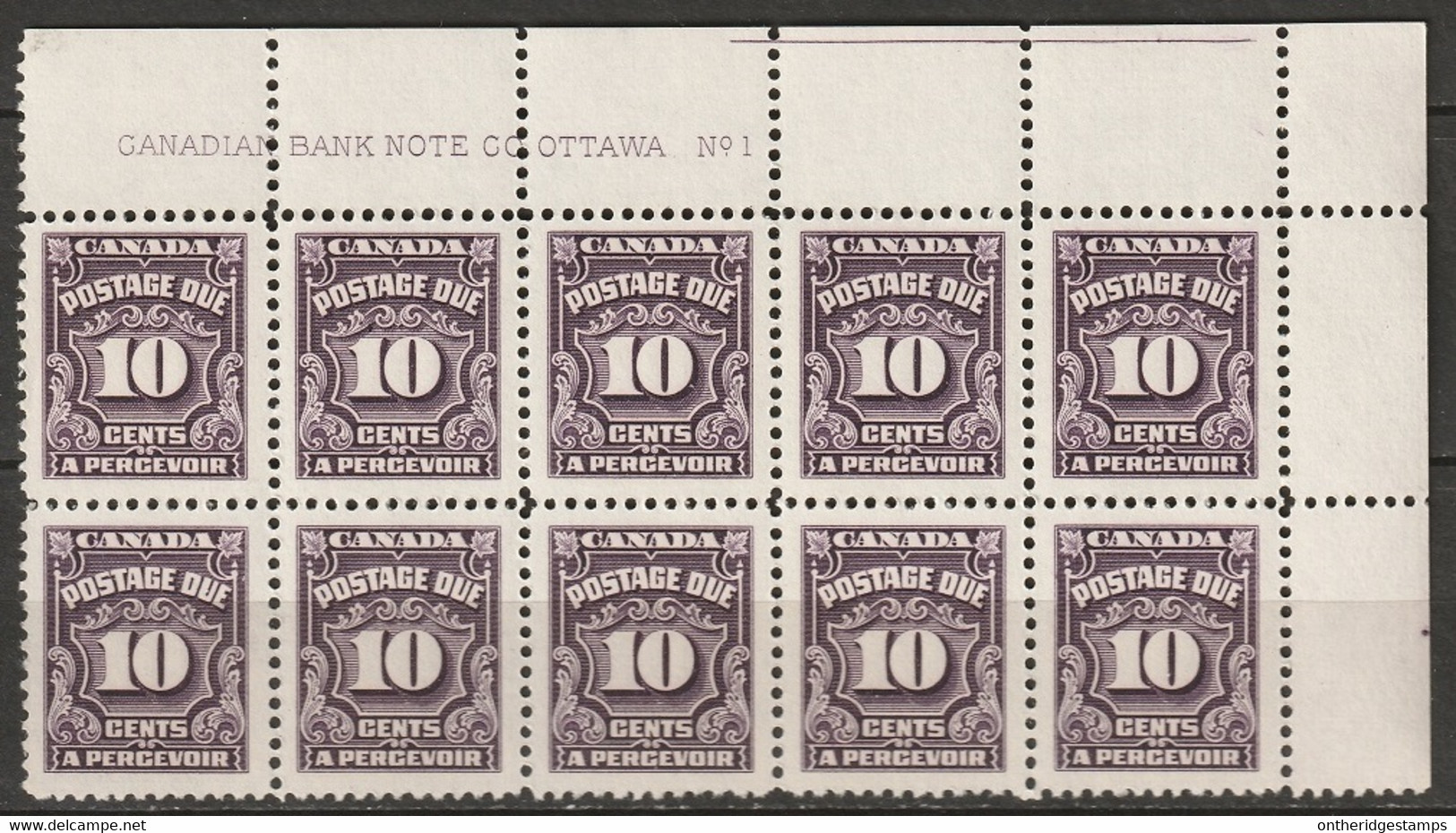 Canada 1935 Sc J20  Postage Due Plate 1 UR Block Of 10 MNH** - Postage Due