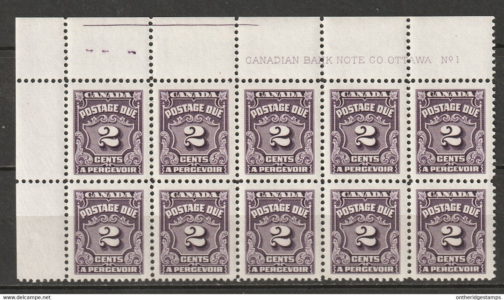 Canada 1935 Sc J16  Postage Due Plate 1 UL Block Of 10 MNH** - Portomarken