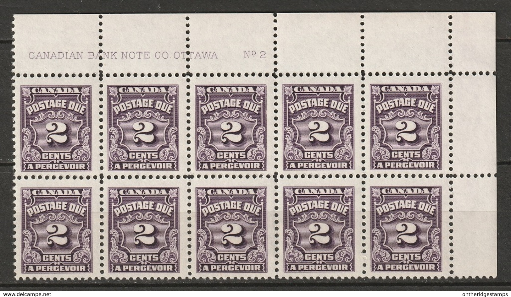 Canada 1935 Sc J16  Postage Due Plate 2 UR Block Of 10 MNH** - Postage Due