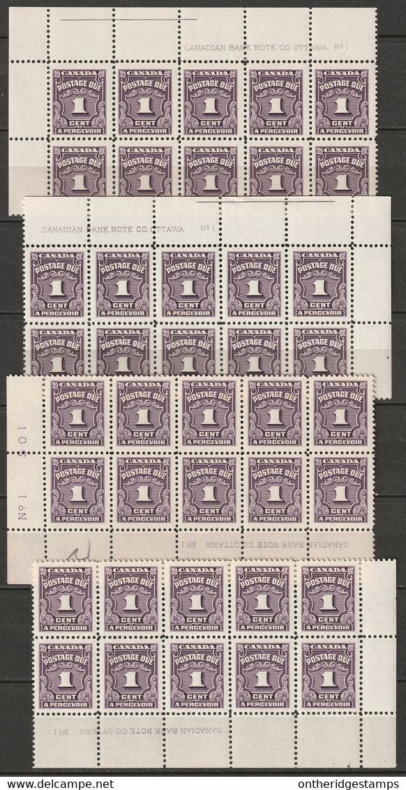 Canada 1935 Sc J15  Postage Due Plate 1 Blocks Of 10 Set MNH** - Portomarken