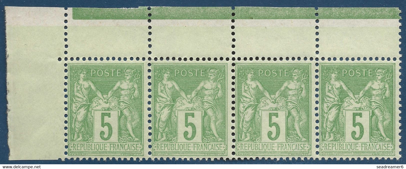 FRANCE Sage N°106** Bande De 4 CDFeuille 5c Vert Jaune N/U Bon Centrage Fraicheur Postale - 1898-1900 Sage (Tipo III)