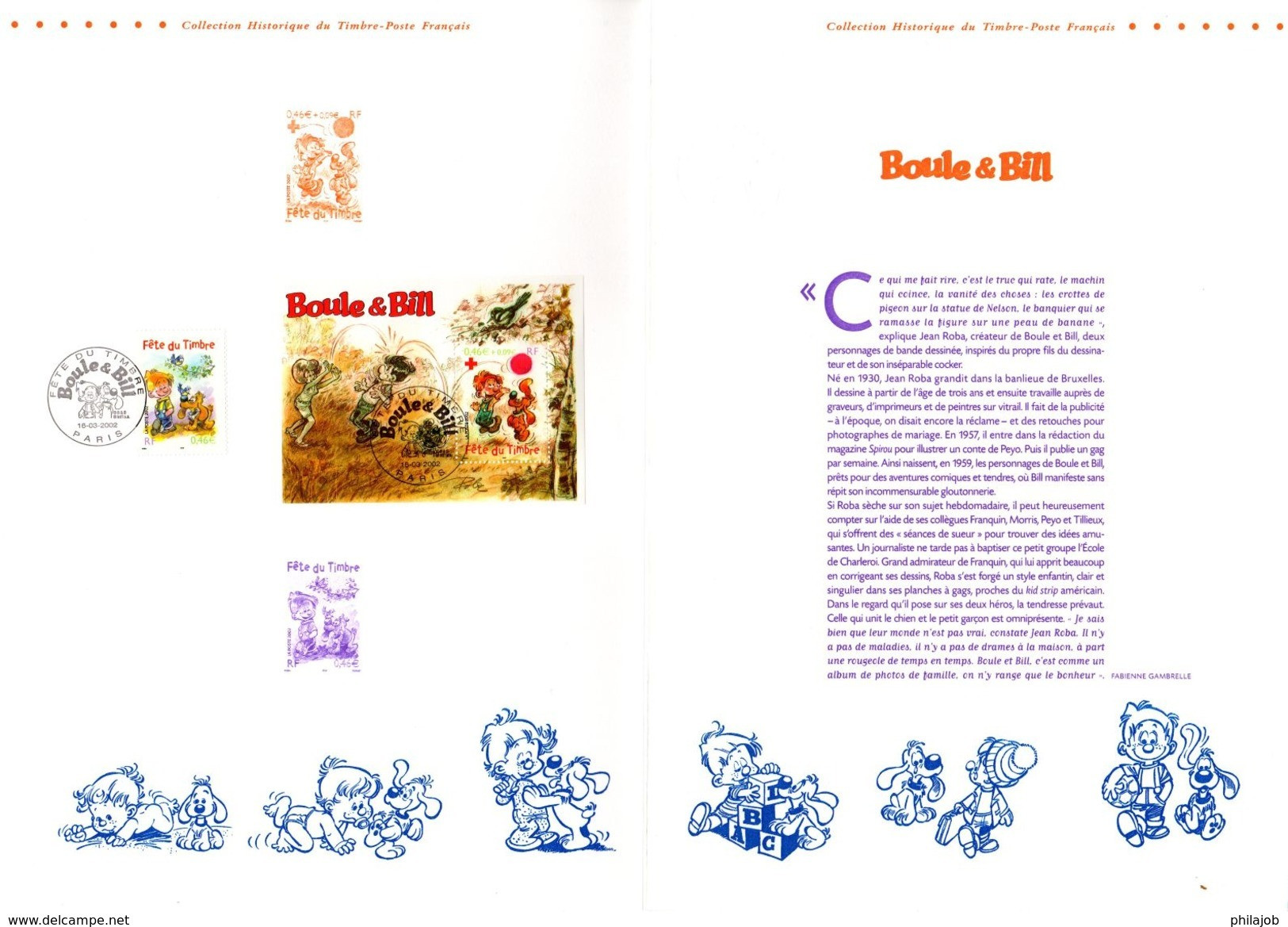 " BOULE ET BILL " Sur Document Philatélique Officiel De 4 Pages De 2002. N° YT 3467 3468. DPO - Cómics