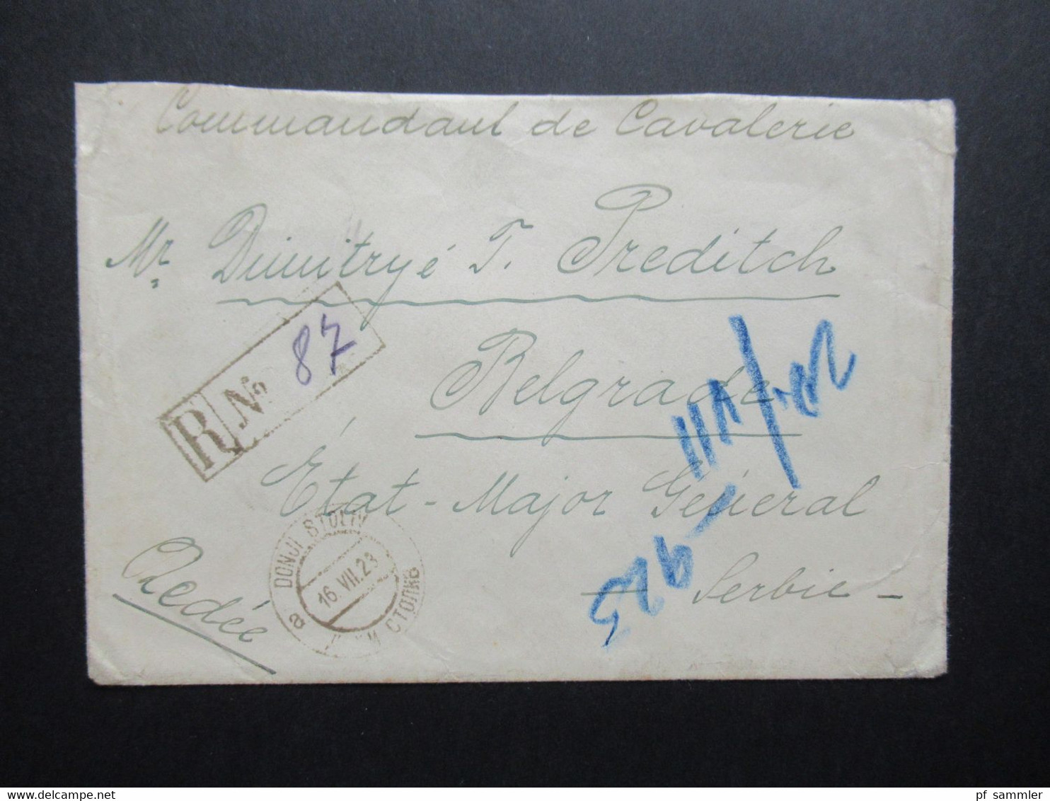 Jugoslawien SHS 1923 Einschreiben Donji Stoliv (Montenegro) An Commandant De Cavalerie Etat Major General Serbie Belgrad - Briefe U. Dokumente