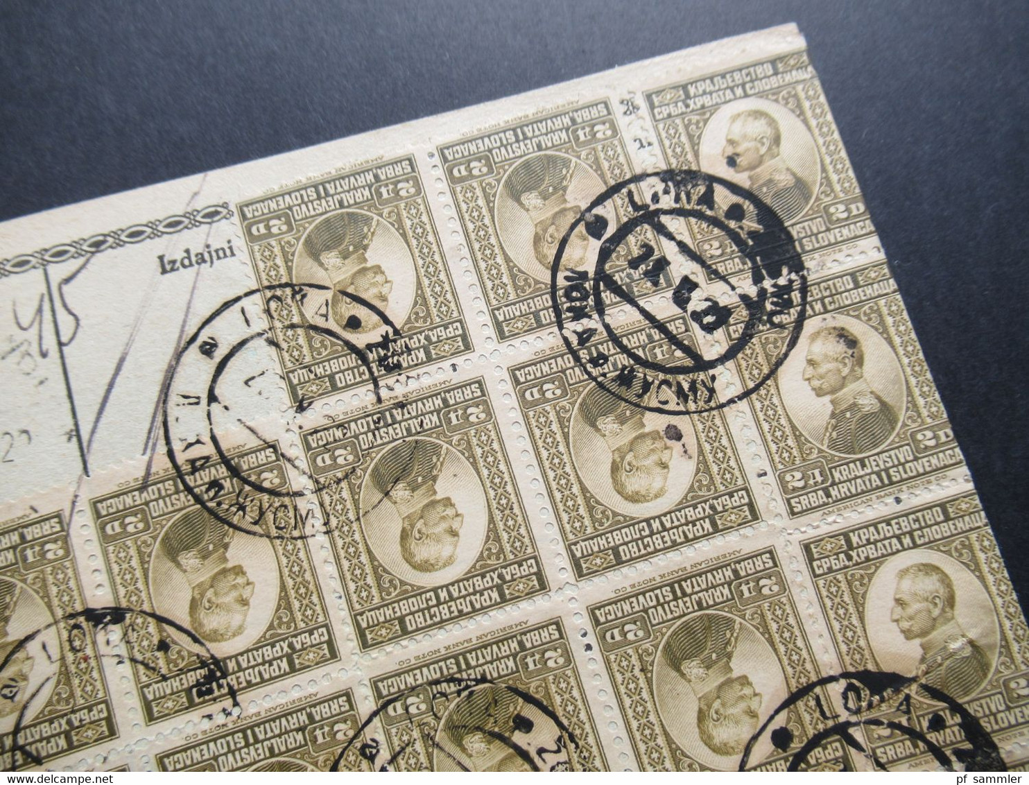 Jugoslawien SHS 1922 Paketkarte aus Loka pri Zusmu (Slowenien) mit Freimarken Nr. 155 (20) und Nr. 158 MiF