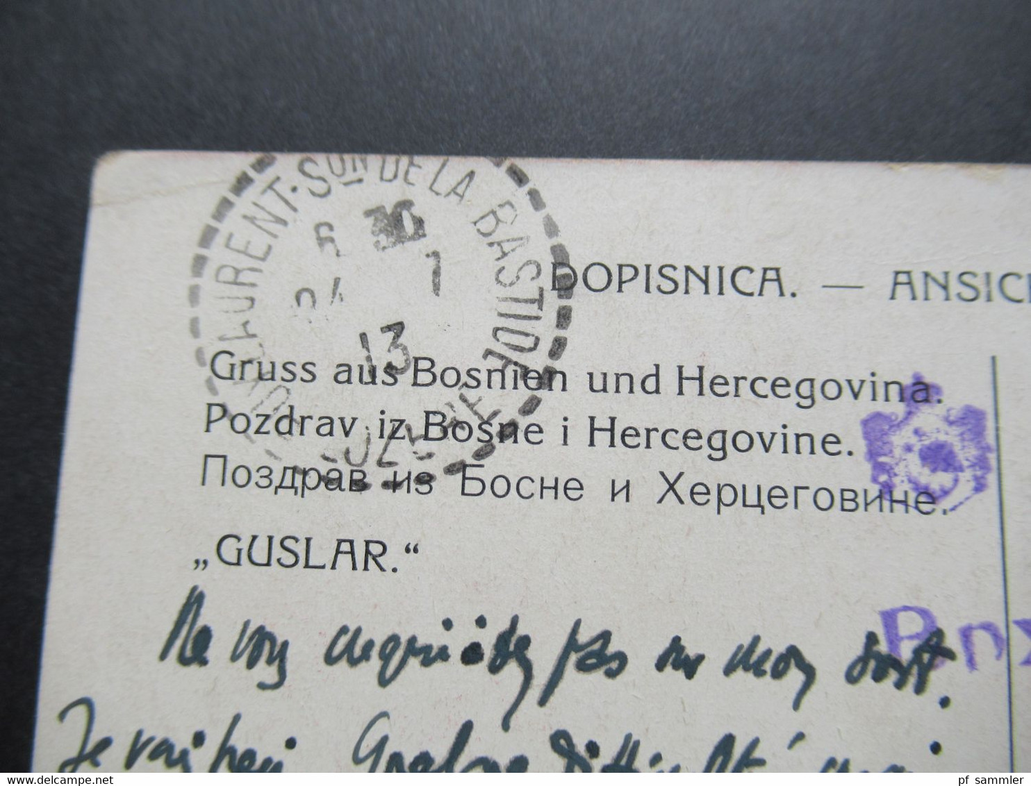 Künstler AK Gruss Aus Bosnien Und Hercegovina 1913 Nach Frankreich Mit Zensurstempel Serbien Balkankrieg - Bosnia Erzegovina