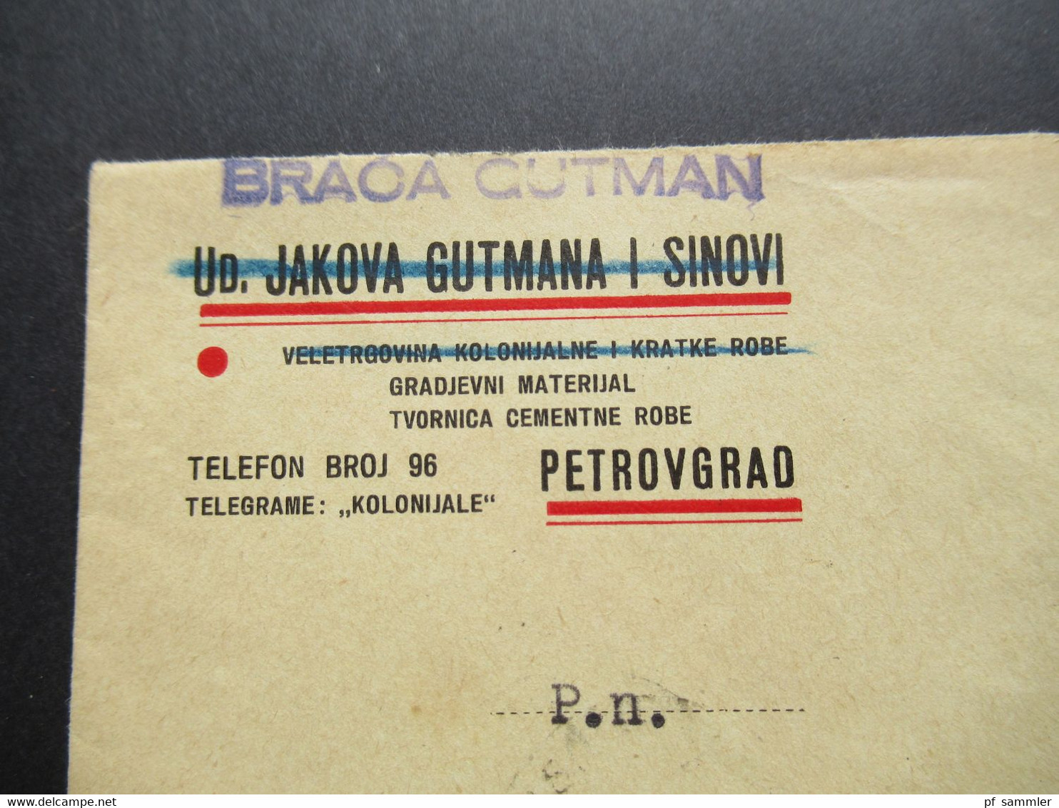 Jugoslawien 1940 König Peter II. Nr.396 Eckrandstück Mit Randleiste Firmenumschlag Braca Gutman Petrovgrad Nach Novi Sad - Brieven En Documenten