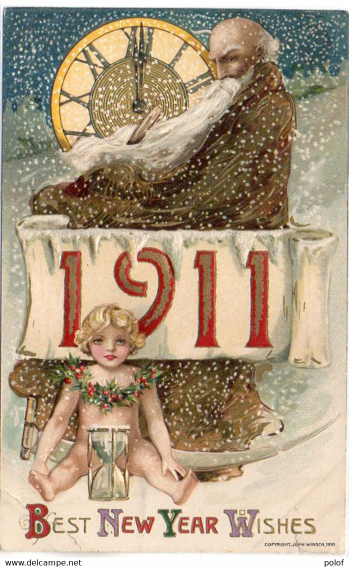 SCHMUCKER - Best New Year Wishes - Année 1911 - Gaufrée Rehaussée Or - Horloge (Minuit) (7417 ASO) - 1900-1949