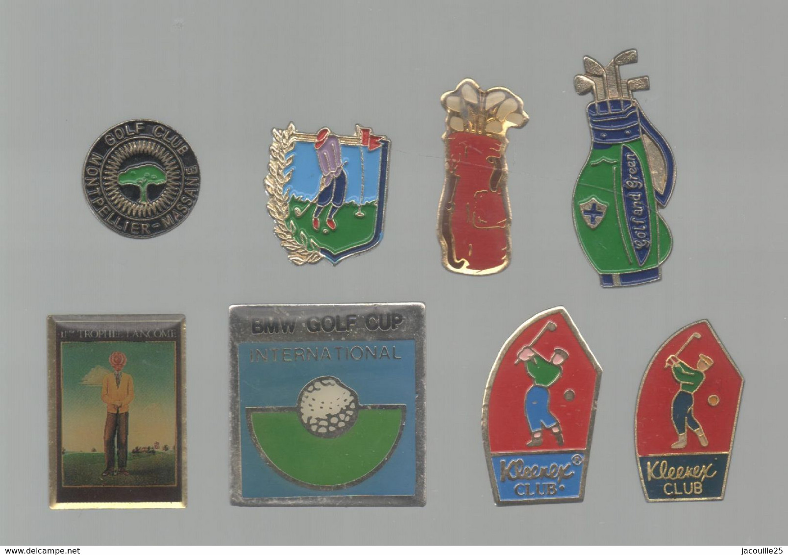 PINS PIN'S SPORT GOLF 824 JOUEUR BMW KLEENEX CLUB MONTPELLIER TROPHEE LANCOME LOT 8 PINS - Golf