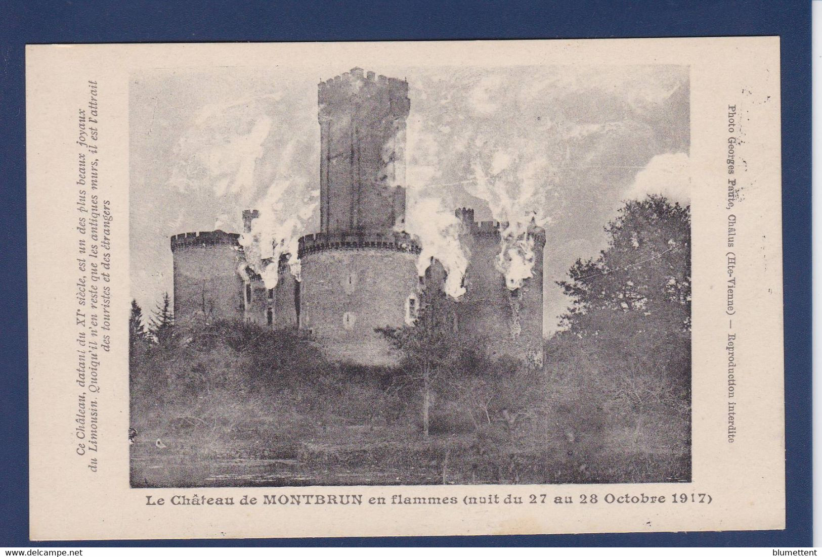 CPA [87] Haute-Vienne > Chateau De Montbrun En Flammes Catastrophe écrite - Sonstige & Ohne Zuordnung