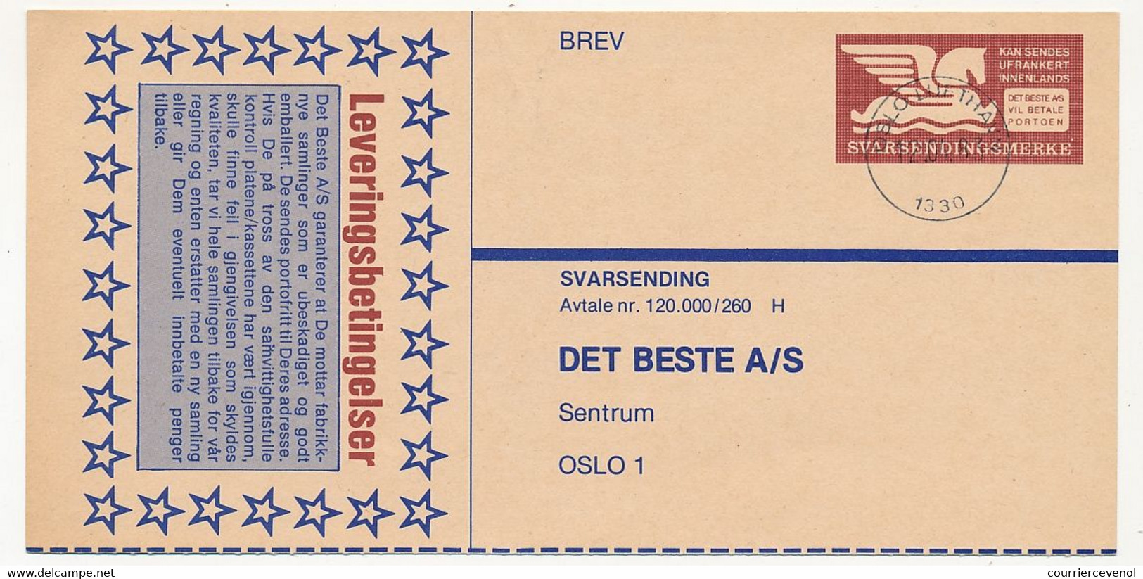 NORVEGE - Entier Publicitaire (Lettre) Oslo 1983 -  "Det Beste" - Voir Le Scan - Interi Postali