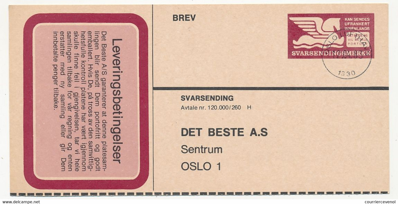 NORVEGE - Entier Publicitaire (Lettre) Oslo 1983 -  "Det Beste" - Voir Le Scan - Postwaardestukken