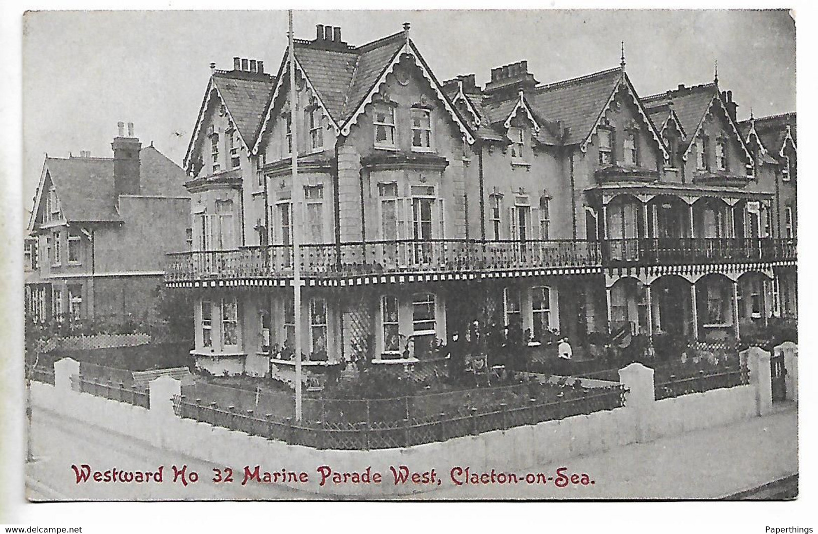 Early Postcard, Clacton-on-sea, Westward Ho, 32 Marine Parade West, 1908. Houses, Street. - Clacton On Sea