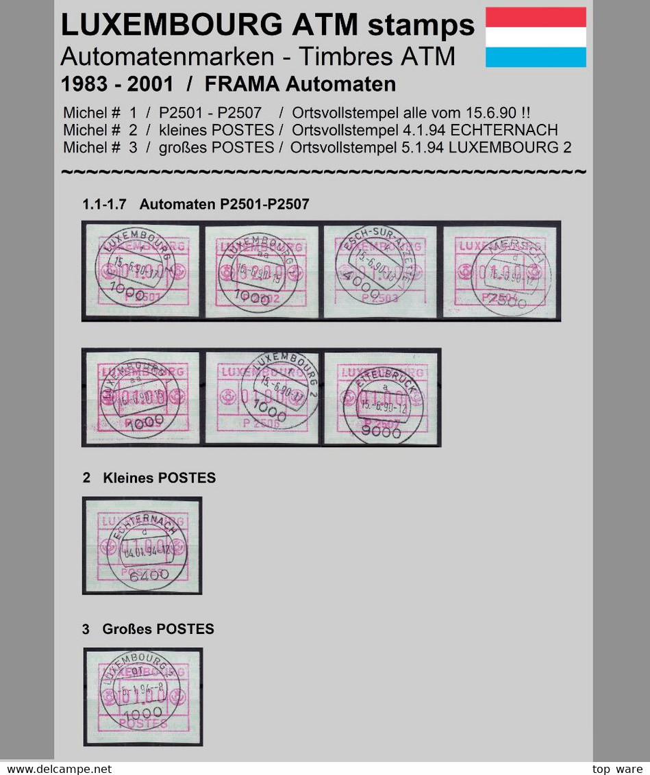 Luxemburg Luxembourg Timbres ATM 1-3 / Frama Automatenmarken Komplett Vollstempel Vom Standort Etiquetas Automatici - Postage Labels