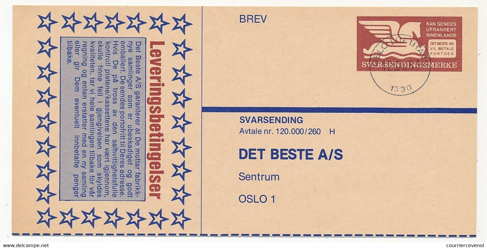 NORVEGE - Entier Publicitaire (Lettre) Oslo 1983 -  "Det Beste" - Voir Le Scan - Enteros Postales