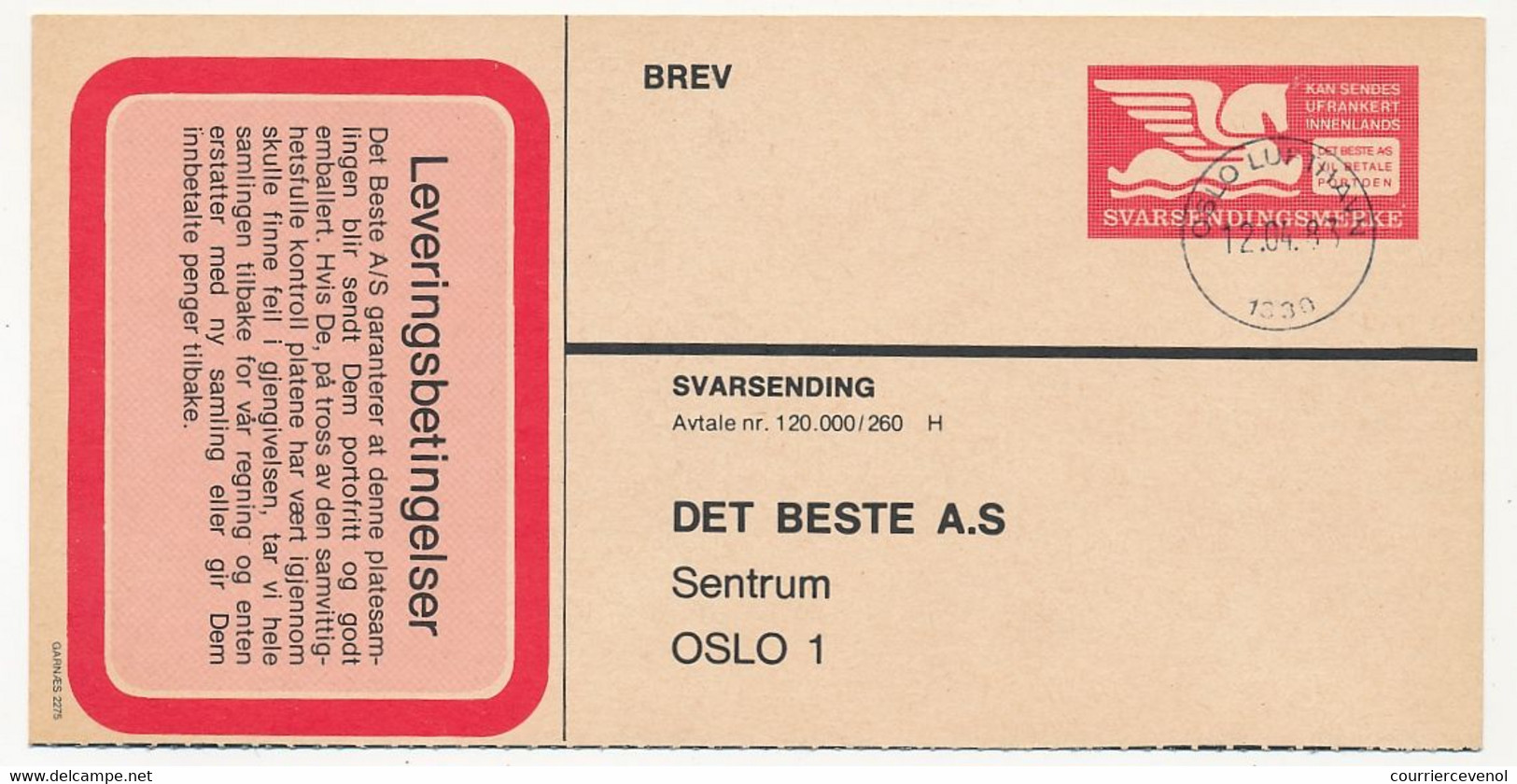 NORVEGE - Entier Publicitaire (Lettre) Oslo 1983 -  "Det Beste" - Voir Le Scan - Postwaardestukken