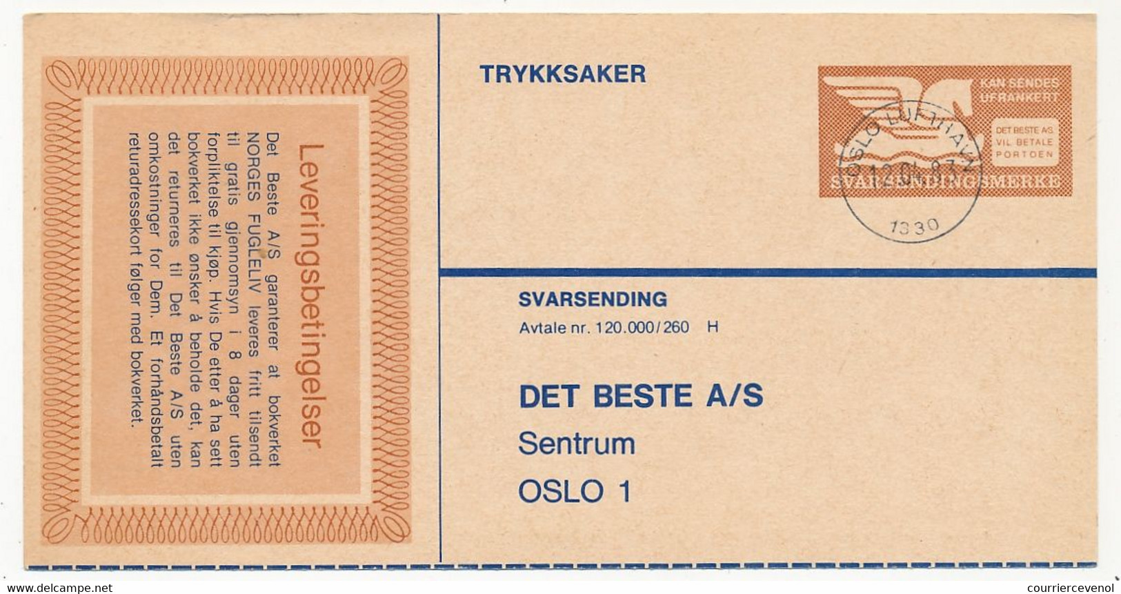 NORVEGE - Entier Publicitaire (Imprimé) Oslo 1983 -  "Det Beste" - Voir Le Scan - Enteros Postales