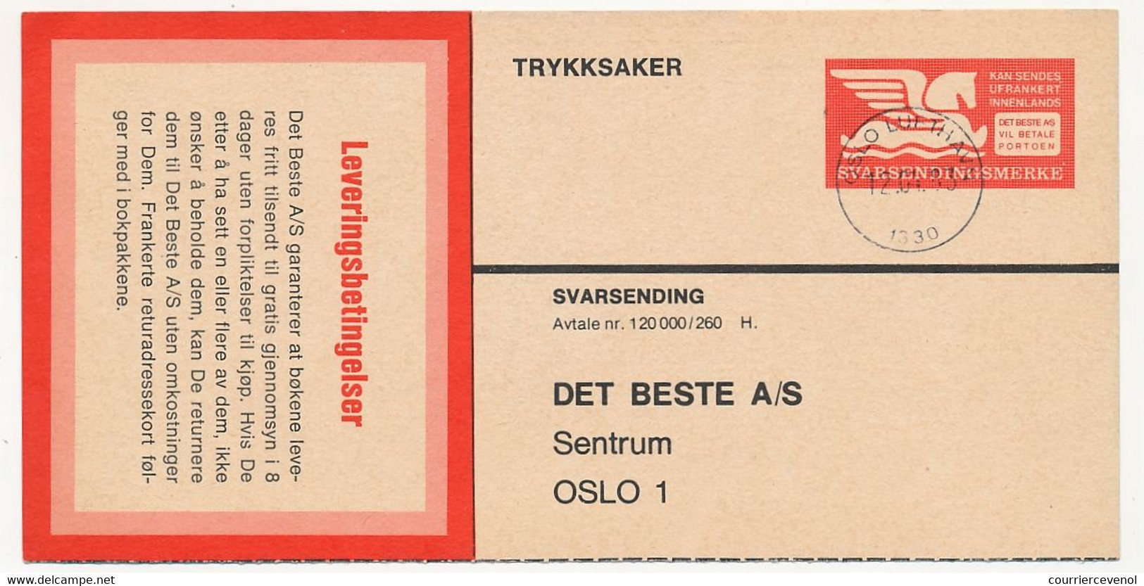 NORVEGE - Entier Publicitaire (Imprimé) Oslo 1983 -  "Det Beste" - Voir Le Scan - Enteros Postales