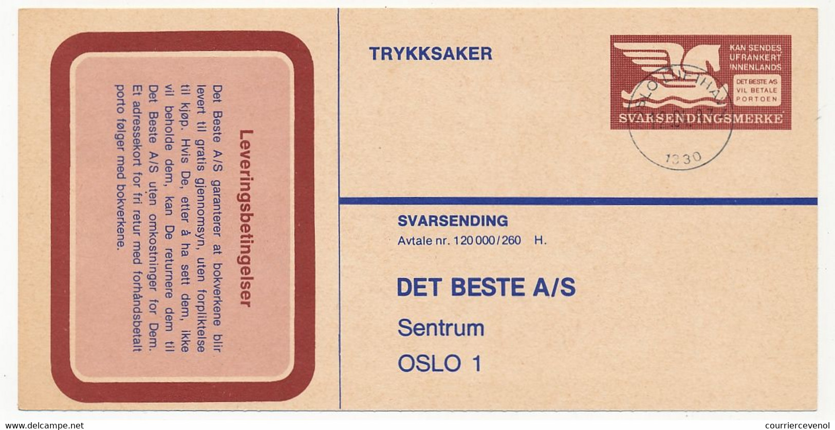 NORVEGE - Entier Publicitaire (Imprimé) Oslo 1983 -  "Det Beste" - Voir Le Scan - Enteros Postales