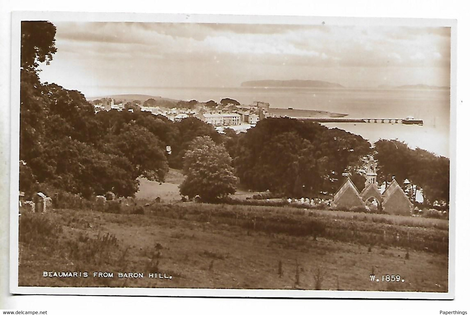 Real Photo Postcard, Beaumaris From Baron Hill. Houses, Sea View, Coastline, Landscape. - Anglesey