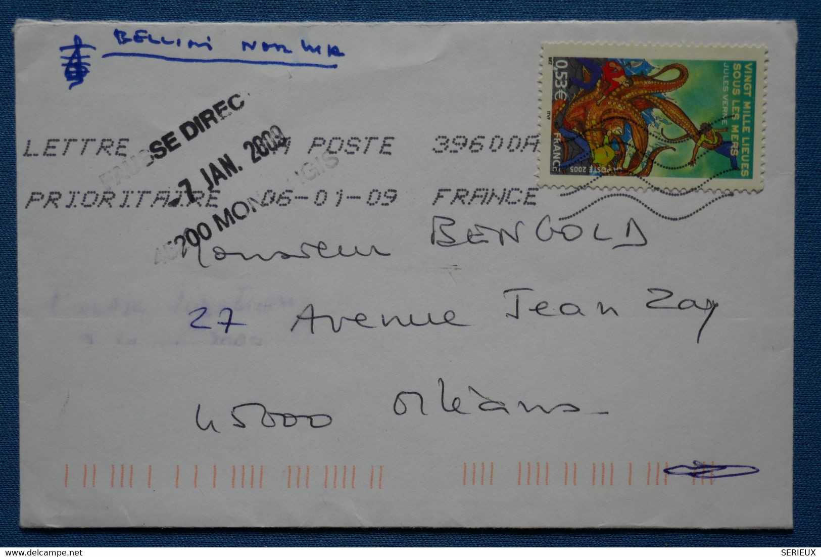 I 3  FRANCE  BELLE LETTRE ASSEZ RARE    2009  CACHET  FAUSSE DIRECTION MONTARGIS EN FAIT POUR ORLEANS - Gebruikt