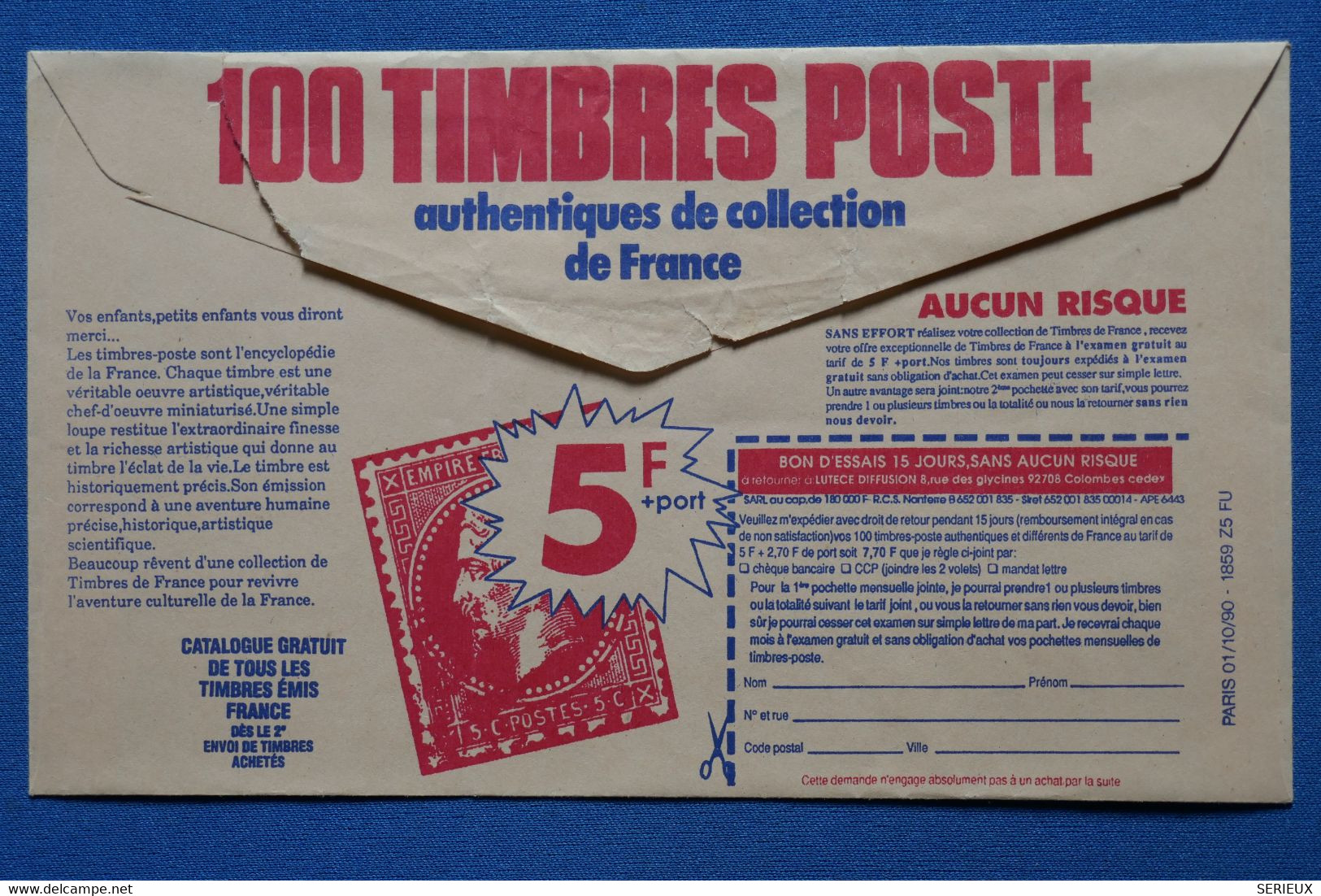 I 3  FRANCE  BELLE LETTRE    1990 LA POSTE PUBLICITE POUR TIMBRES DE COLLECTION S - Gebraucht