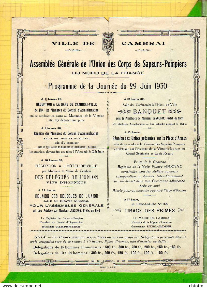 Assemblée Generale De L'Union Des Corps De Sapeurs Pompiers  CAMBRAI - Programma's