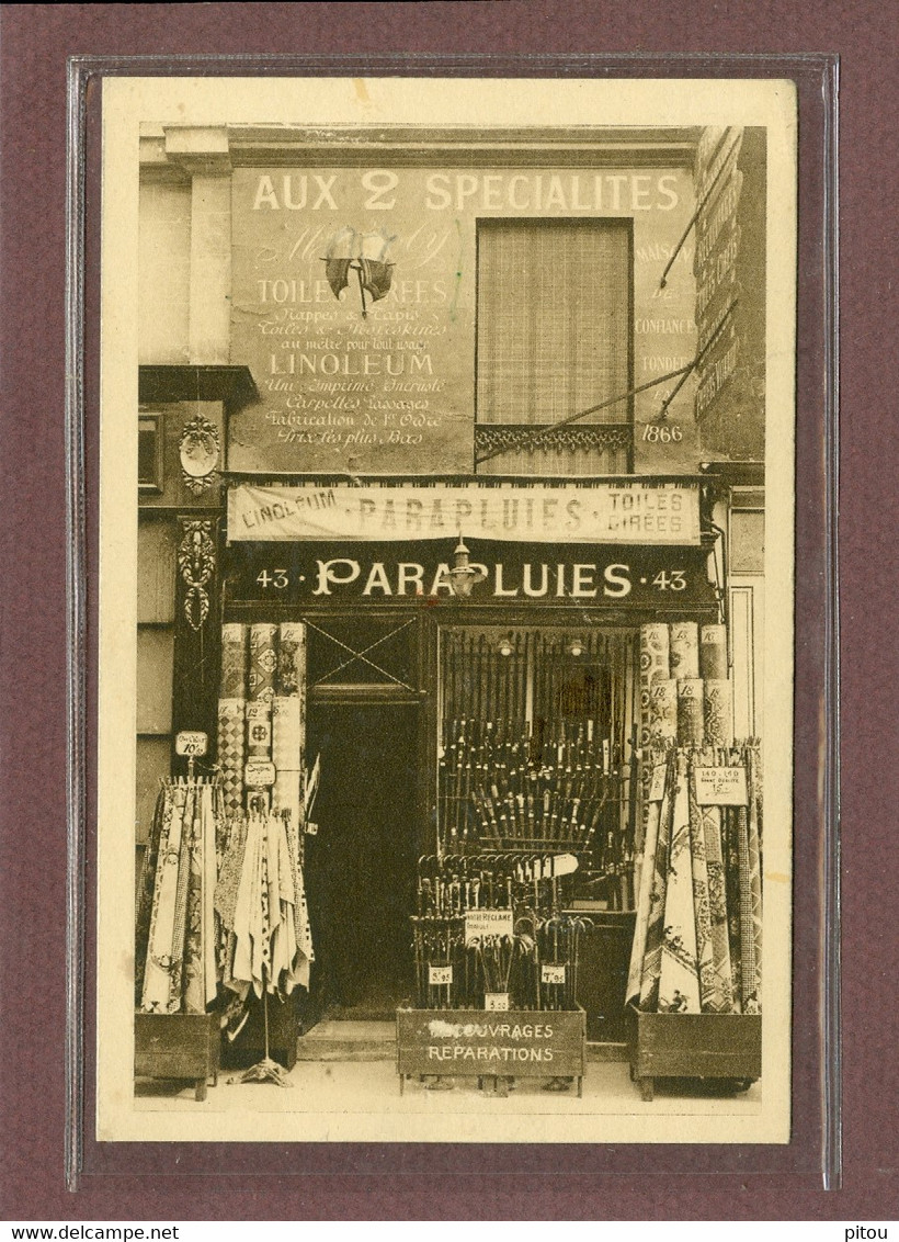 PARIS 20ème - F. JOLY - 43 RUE D'AVRON - PARAPLUIES, TOILES CIREES ET LINOLEUM - CARTE TRES RARE - Arrondissement: 20