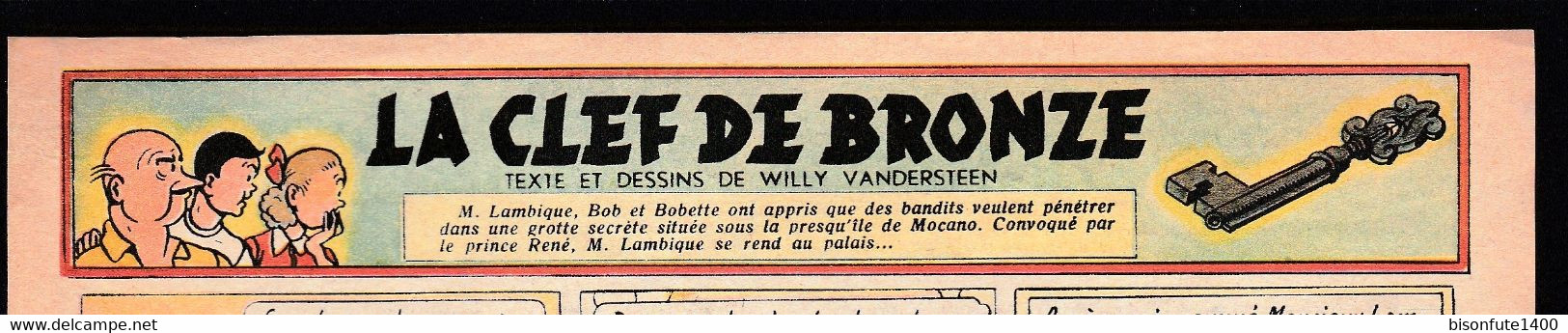 Bandeau Titre De Bob Et Bobette "La Clef De Bronze" De 1950 Inédit Dans Les Bandes Dessinées En Albums. - Bob Et Bobette