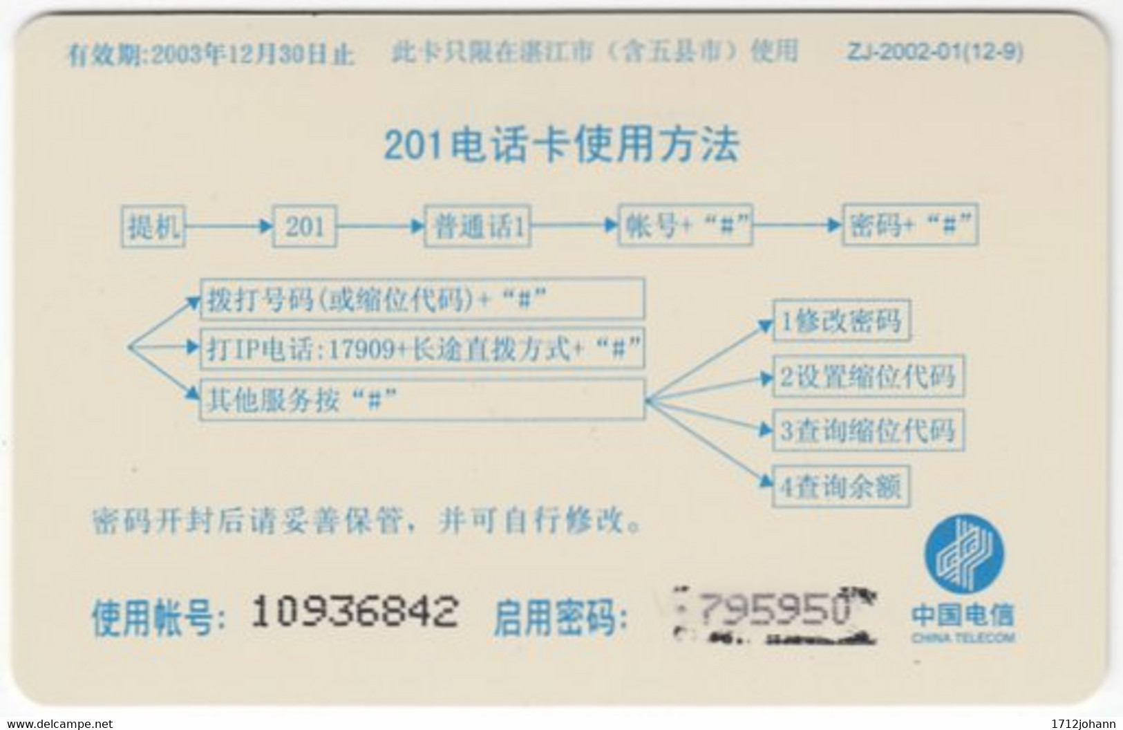 CHINA E-899 Prepaid ChinaTelecom - Painting, Animal, Rabbit - Used - Cina