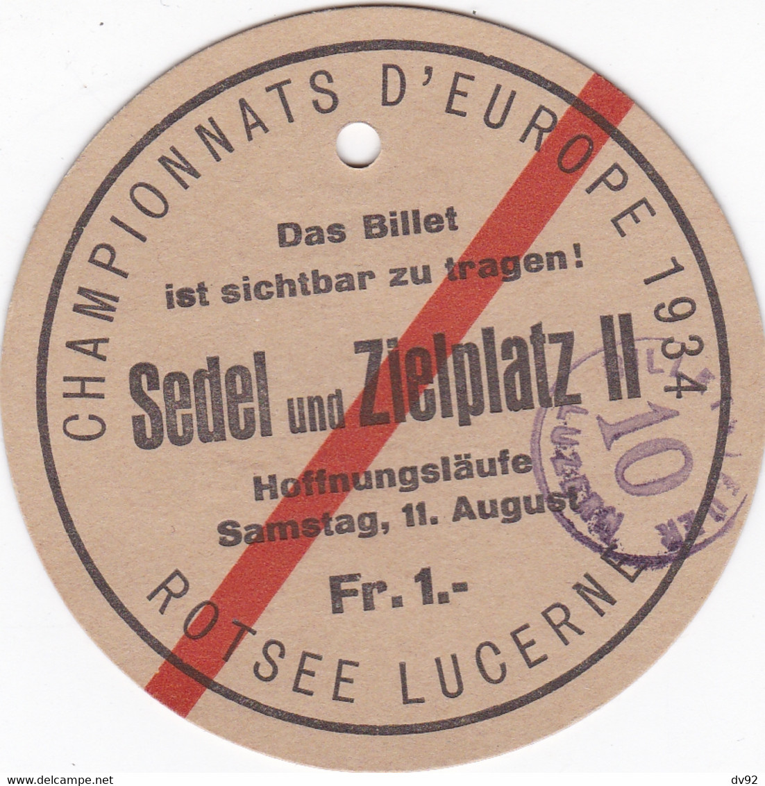 SUISSE LUCERNE CHAMPIONNATS D EUROPE 1934 - Tickets - Vouchers