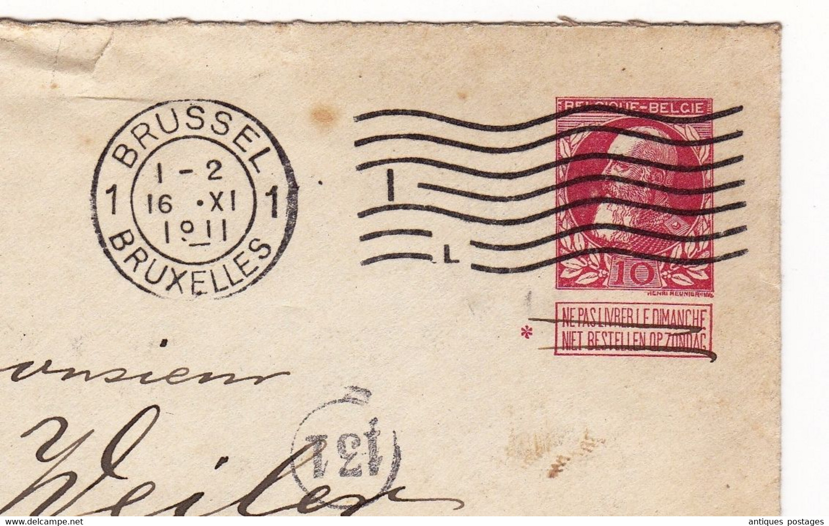 Lettre 1911 Belgique Enveloppe Entier Postal Bruxelles Léopold II - 1912 Pellens